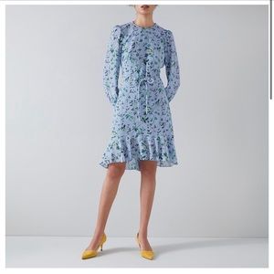 L K BENNETT Blue Emylou Silk Floral Dress